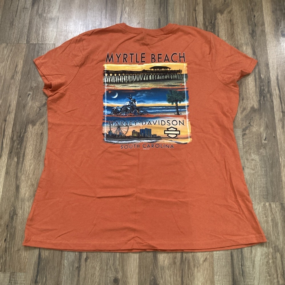 Womens XL Harley Davidson Tee Shirt Orange Myrtle Beach 2024